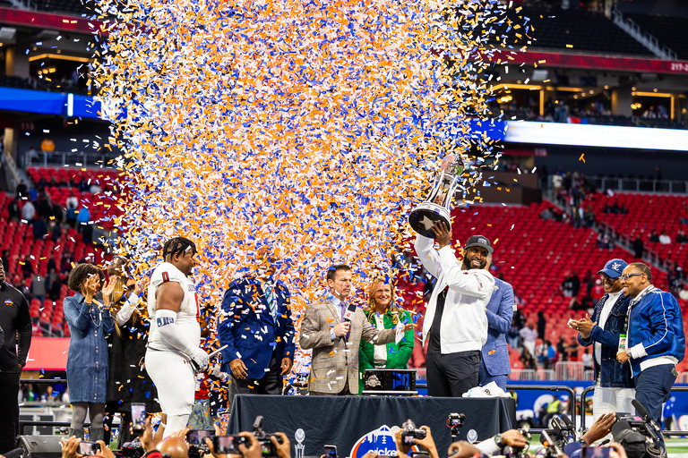 Confetti celebration at football game